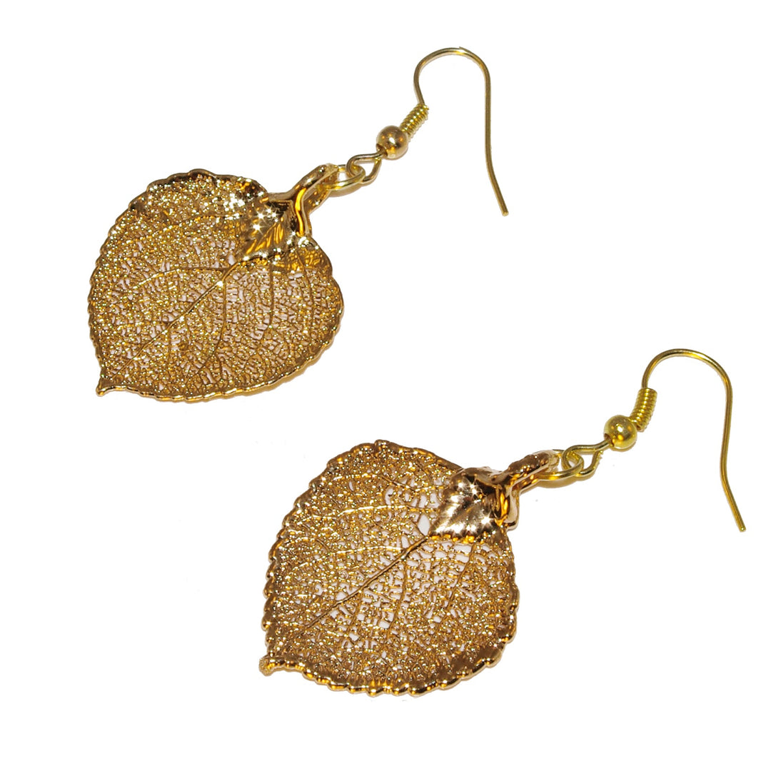 Real Aspen Leaf Earrings layered in 24K Gold