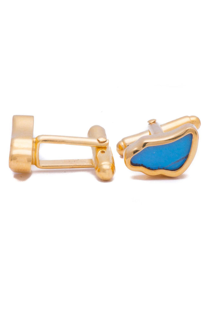 2--A-SA-3B-Gold-butterfly-cufflinks-Iridescent-Blue-Wing-Shaped-Morpho-Didius