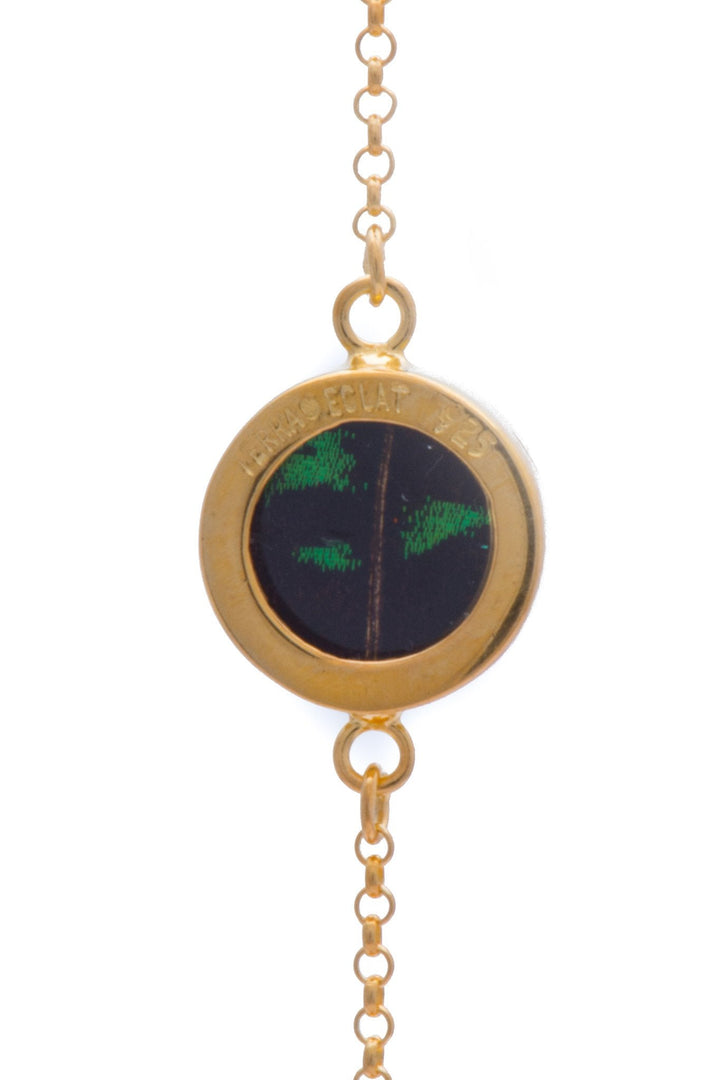 3--A-SC-C1-Gold-butterfly-bracelet-Shimmering-Green-Circle-Chrysiridia-Madagascariensis-Top-wing