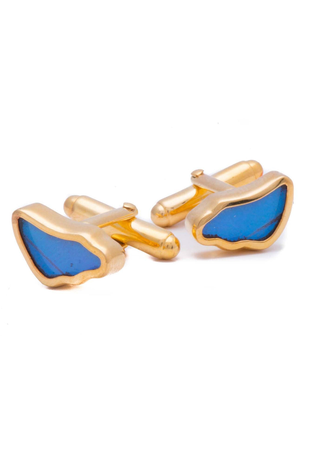 3--A-SA-3B-Gold-butterfly-cufflinks-Iridescent-Blue-Wing-Shaped-Morpho-Didius