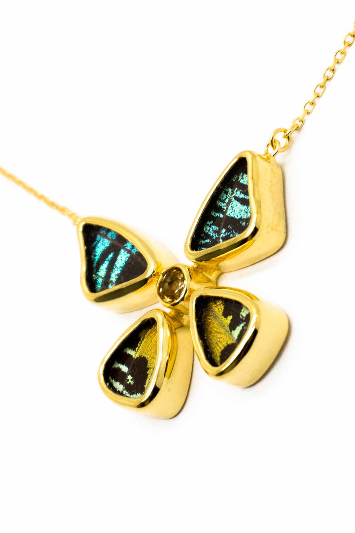 3--A-4B-2F-Gold-butterfly-necklace-with-citrine-birthstone-Shimmering-Rainbow-Green-Chrysiridia-Madagascariensis