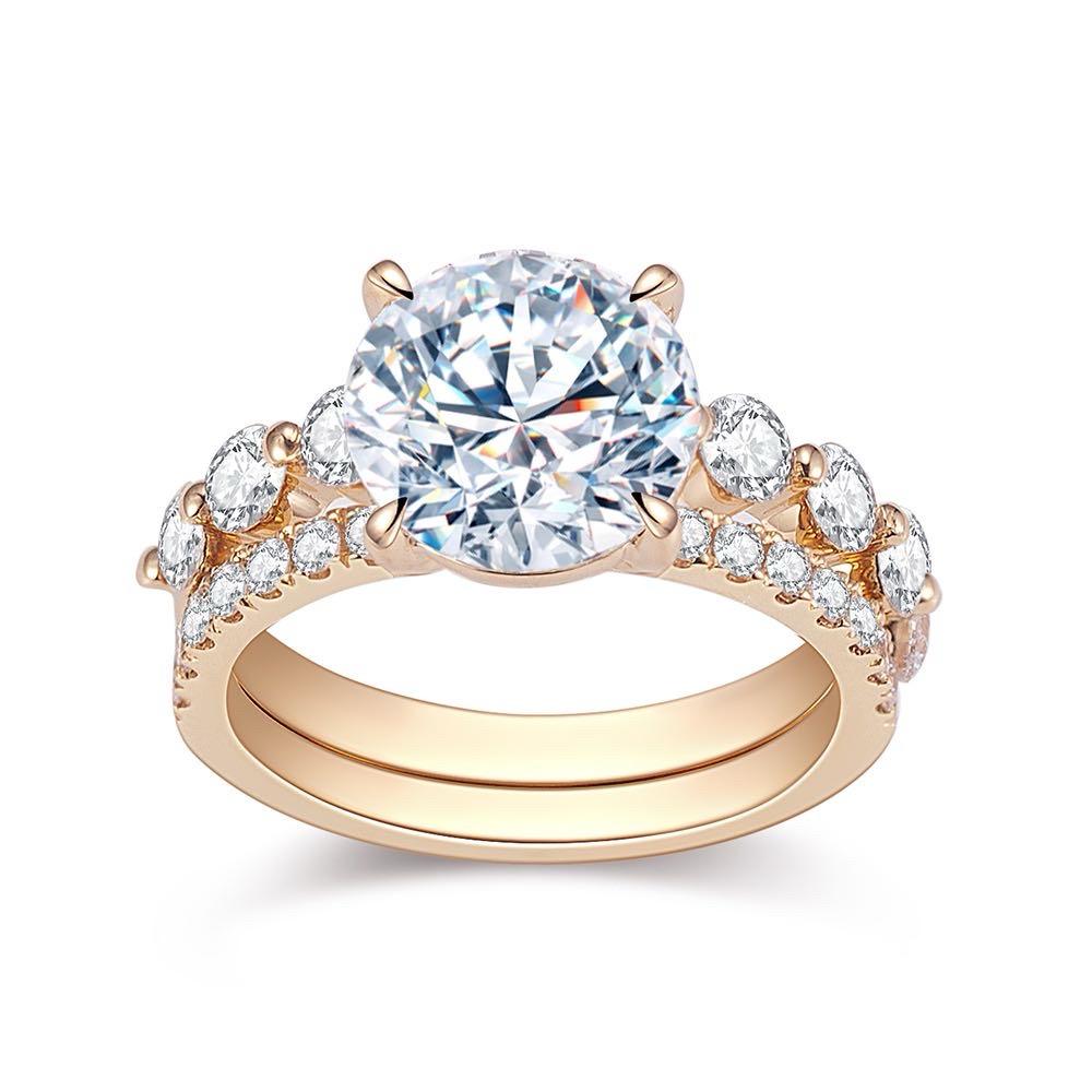 Gold 3ct Round Diamond Ring & Matching Band Set