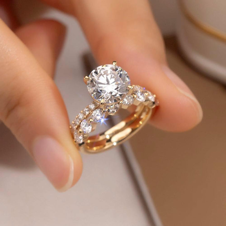 Gold 3ct Round Diamond Ring & Matching Band Set