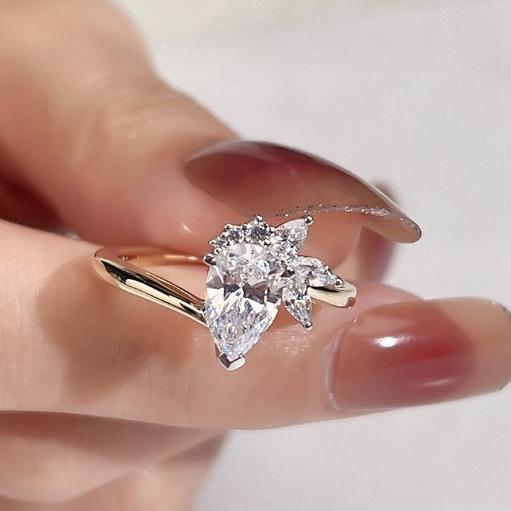 Gold 1ct Pear Lab Grown Diamond Ring with Cluster