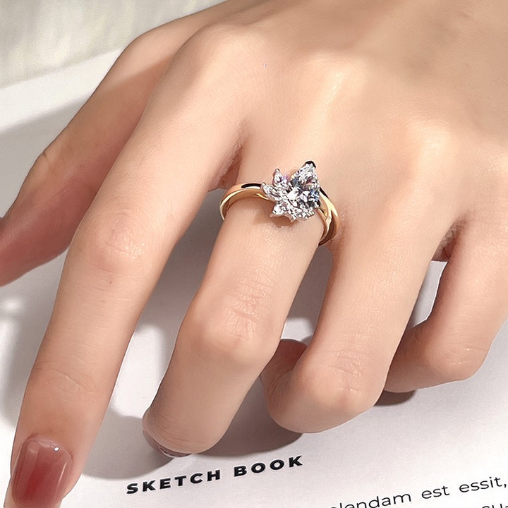 Gold 1ct Pear Lab Grown Diamond Ring with Cluster