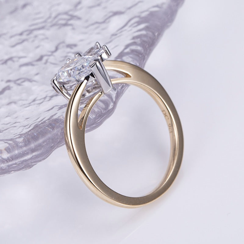 Gold 1ct Pear Lab Grown Diamond Ring with Cluster