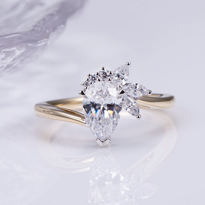 Gold 1ct Pear Lab Grown Diamond Ring with Cluster