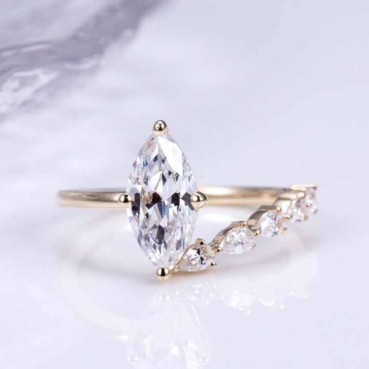 Gold 1ct Marquise Diamond Ring with Side Accents