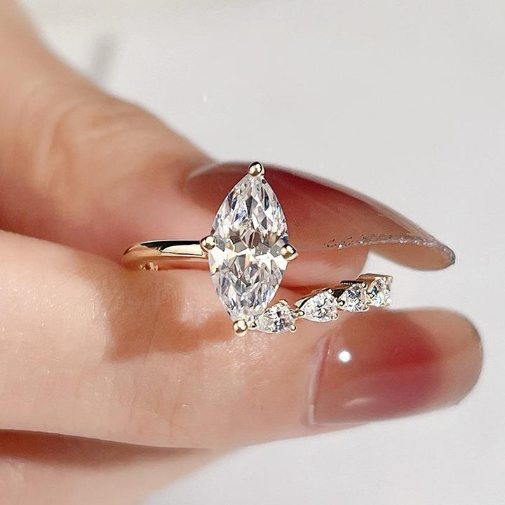 Gold 1ct Marquise Diamond Ring with Side Accents