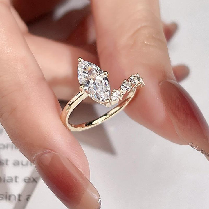 Gold 1ct Marquise Diamond Ring with Side Accents