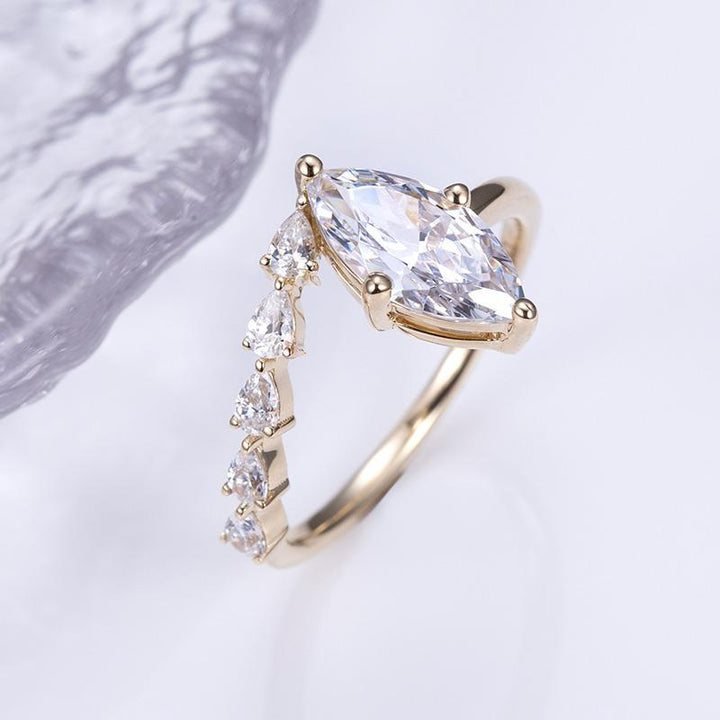 Gold 1ct Marquise Diamond Ring with Side Accents