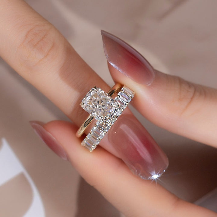Gold 3.75ct Radiant Diamond Ring & Eternity Band Set