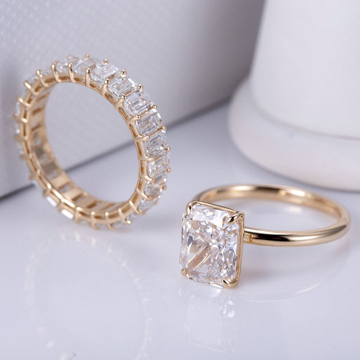 Gold 3.75ct Radiant Diamond Ring & Eternity Band Set