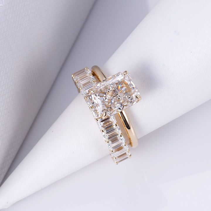 Gold 3.75ct Radiant Diamond Ring & Eternity Band Set