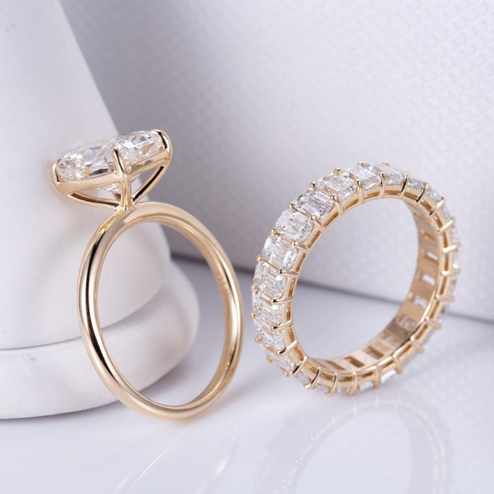 Gold 3.75ct Radiant Diamond Ring & Eternity Band Set