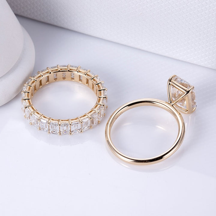 Gold 3.75ct Radiant Diamond Ring & Eternity Band Set
