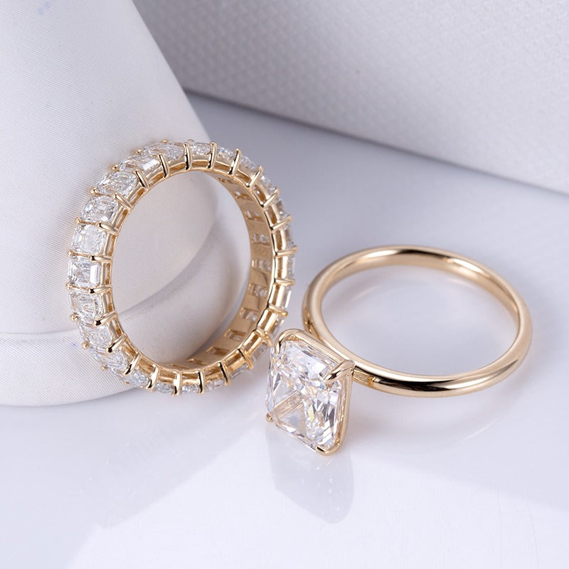 Gold 3.75ct Radiant Diamond Ring & Eternity Band Set