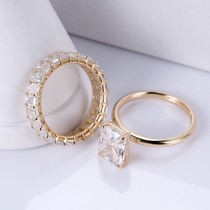Gold 3.75ct Radiant Diamond Ring & Eternity Band Set
