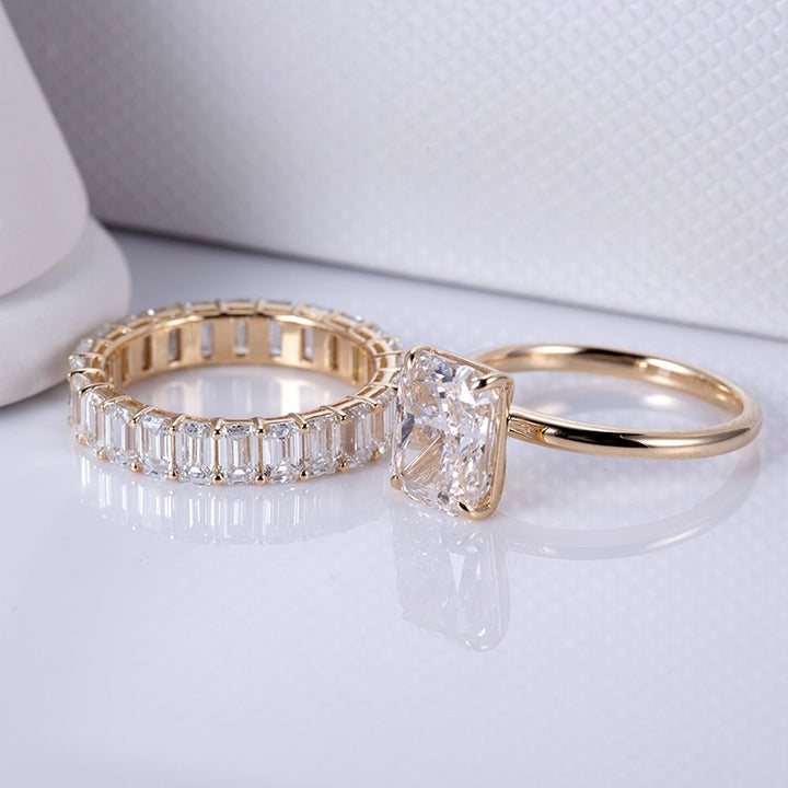 Gold 3.75ct Radiant Diamond Ring & Eternity Band Set