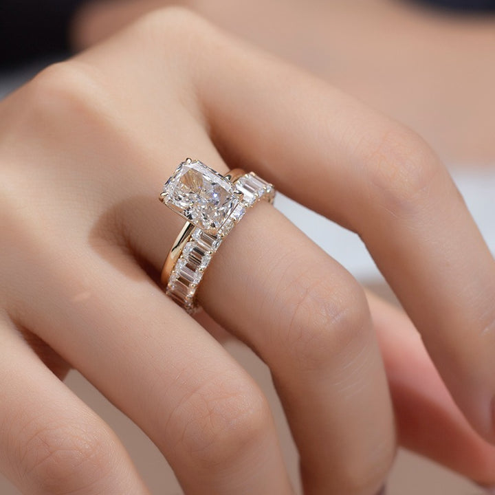 Gold 3.75ct Radiant Diamond Ring & Eternity Band Set