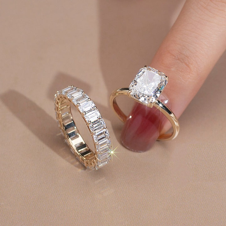 Gold 3.75ct Radiant Diamond Ring & Eternity Band Set