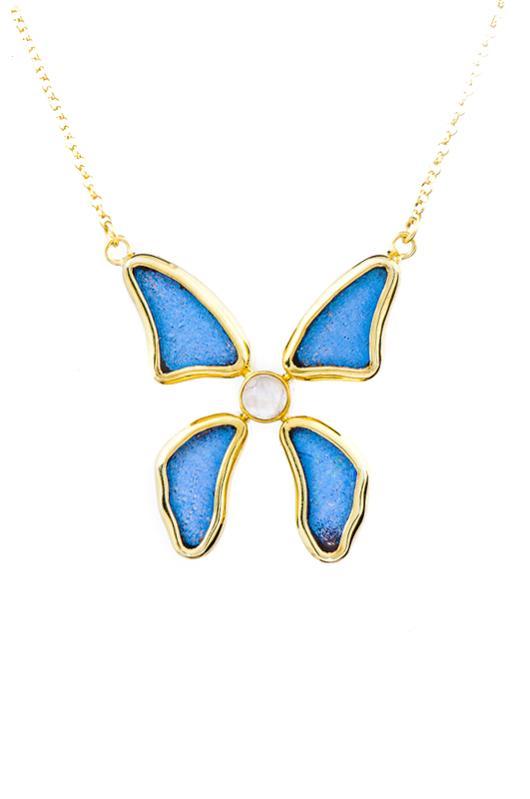 1-Real Butterfly Wings-A-4B-3F-Gold-butterfly-necklace-with-blue-topaz-birthstone-Iridescent-Blue-Morpho-Didius