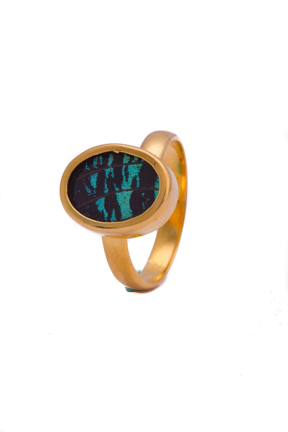 2--A-SA-O1-Gold-butterfly-ring-Shimmering-Green-Oval-Chrysiridia-Madagascariensis-Top-wing