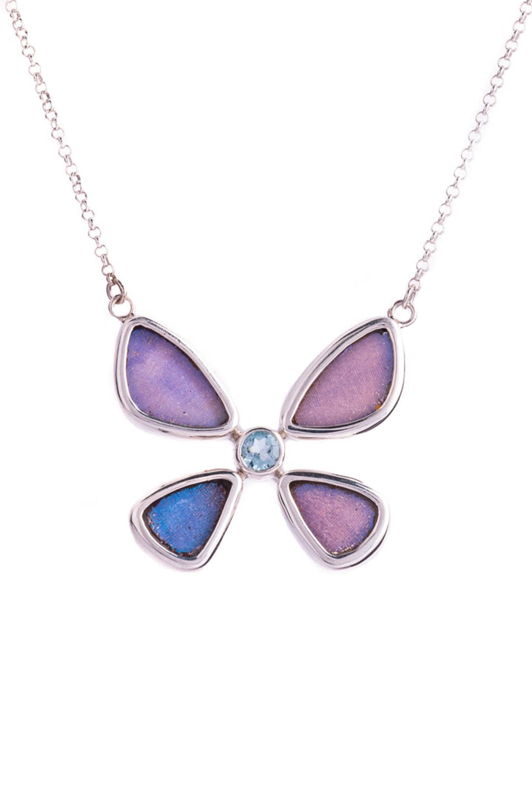 1-Real Butterfly Wings-A-4B-6F-Silver-butterfly-necklace-with-blue-topaz-birthstone-Iridescent-Blue-Morpho-Didius