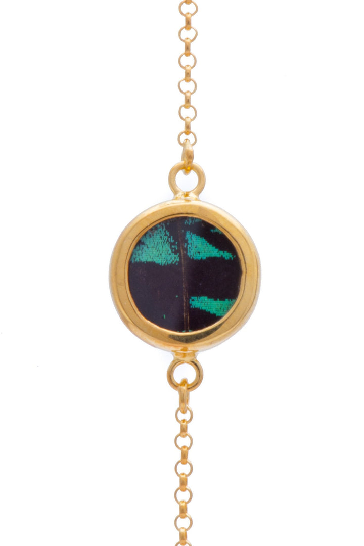 1-Real Butterfly Wings-A-SC-C1-Gold-butterfly-bracelet-Shimmering-Green-Circle-Chrysiridia-Madagascariensis-Top-wing
